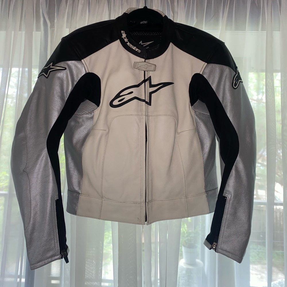 Alpinestars Stella Octane leather armored riding jacket white grey black moto